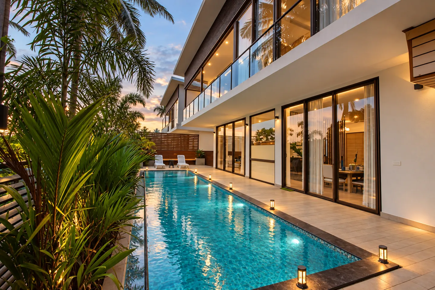 Pool beside a contemporary villa